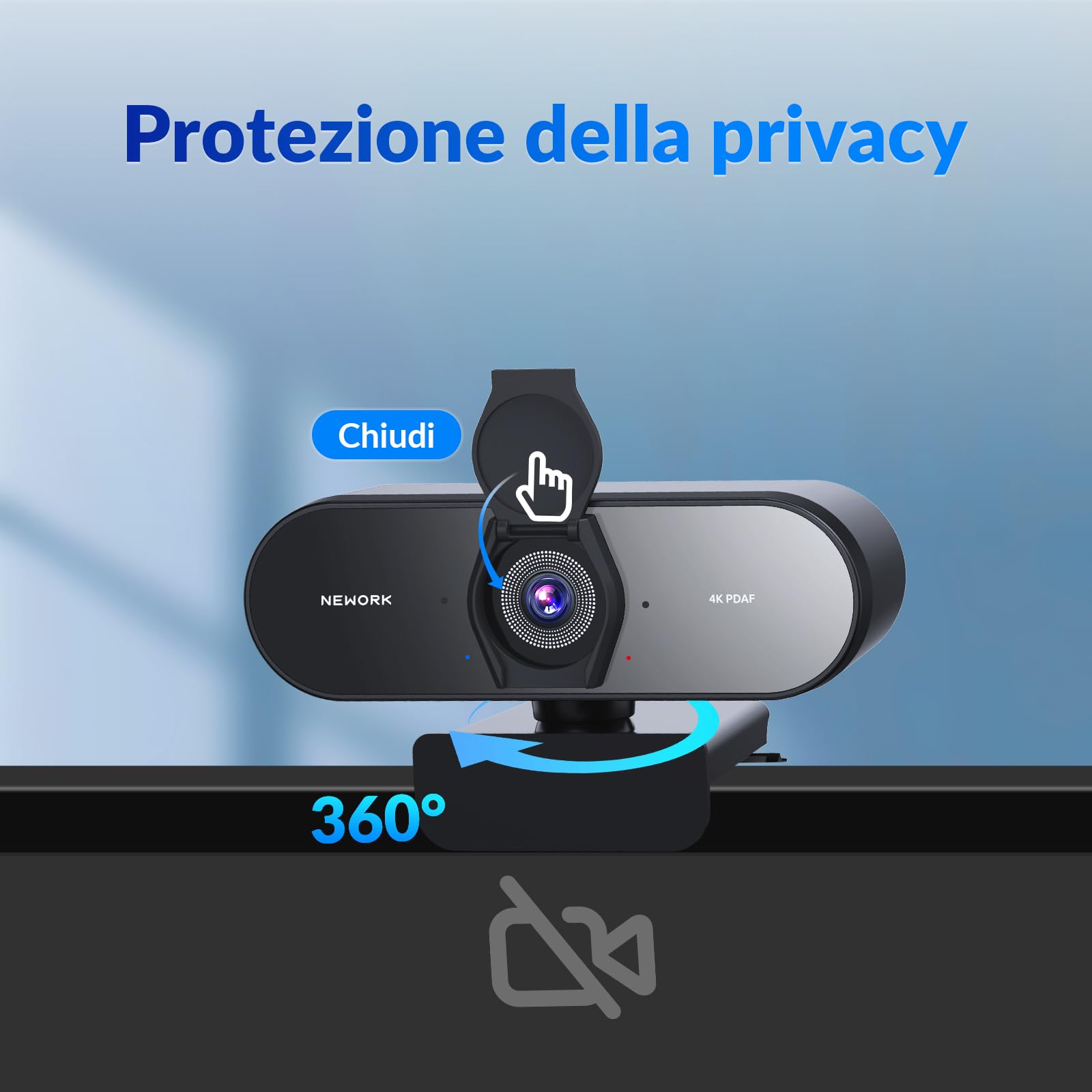 Webcam 4K con Autofocus PDAF+CDAF, Microfoni a Doppia Riduzione del Rumore, 1080P@60FPS, Correzione Automatica della Luce, USB Plug & Play, Copriobiettivo Privacy, Angolo di Visione 79°