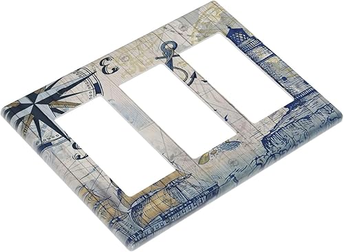 Miniatura 3 de Cubierta de salida de faro náutico para barco de vela triple basculante, placa frontal decorativa de pared de 3 cuadrillas, cubierta de interruptor