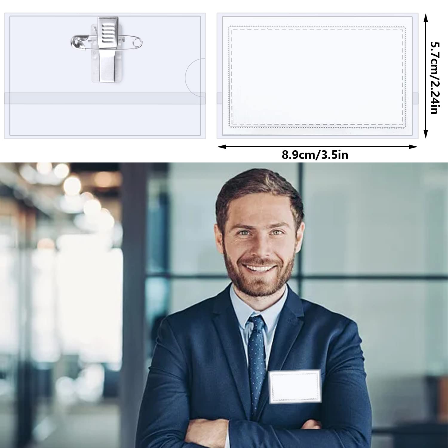 Lot De 50 Badges Porte-Nom OfficeTree - Avec 60 Cartes à Imprimer, Clip/Épingle (90x55mm)