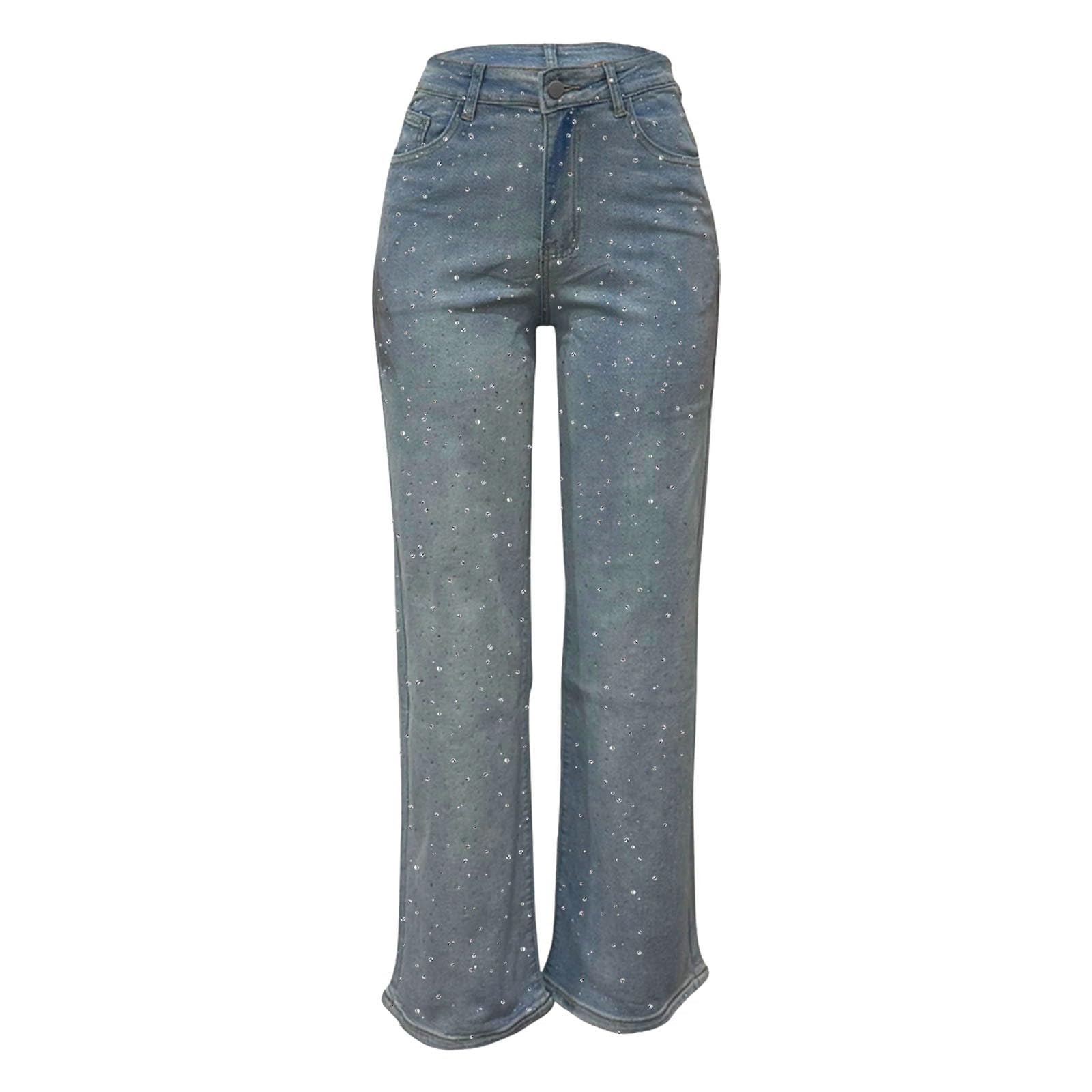 Pantalones Vaqueros Anchos Mujer Pantalones Vaqueros Rectos de Cintura Alta con Lavado de Imitación y Acabado Desgastado para un Estilo Casual Moderno