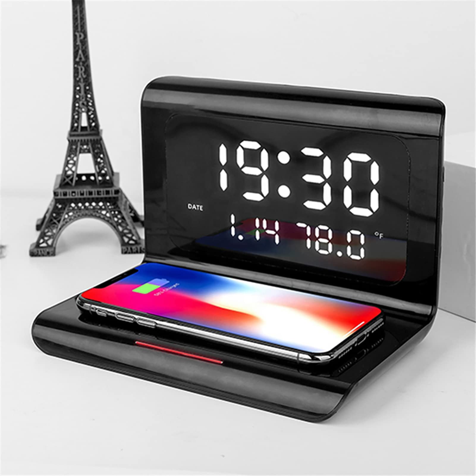 Sveglia Digitale con Caricatore Wireless, Sveglia a LED con termometro e Tempo per Viaggi in Ufficio, Arredamento Camera da Letto, Bambini, Adolescenti, Adulti, Regali