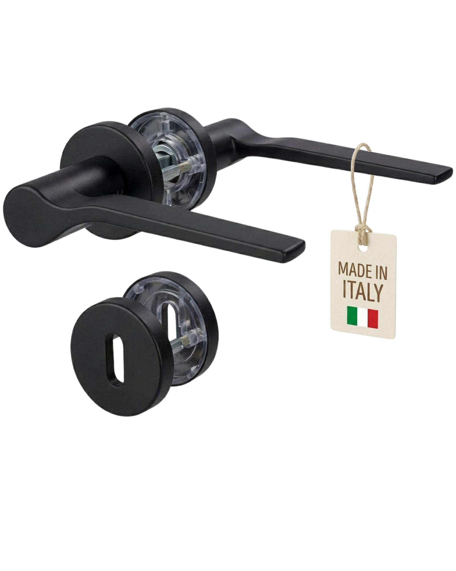 Gedotec Onda Door Handle Set for Interior Doors Made of Metal, Rosette Fitting BB Deadlock Black, Door Handle for Room Door, Handle Set Round Rosette for Door Thickness 35 to 47 mm