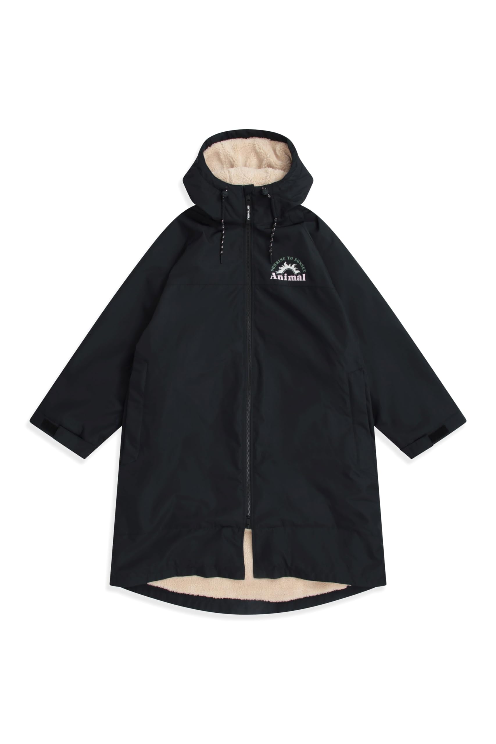 Animal Hazey Womens Waterproof Beach Parka - Warm Raincoat with Pockets, Fleece Lining, Adjustable Hood - Spring Summer, Outdoors, Holiday, Walking Black M