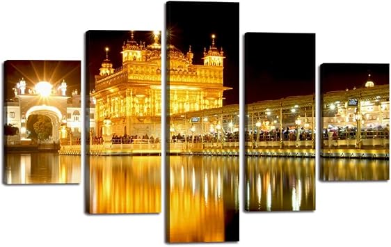 Golden Temple Canvas Painting Amritsar Sikhs Heritage Wall Art Picture Holy Golden Temple At Midnight Artwork Wooden Framed Easy to Hang-60x40 inches