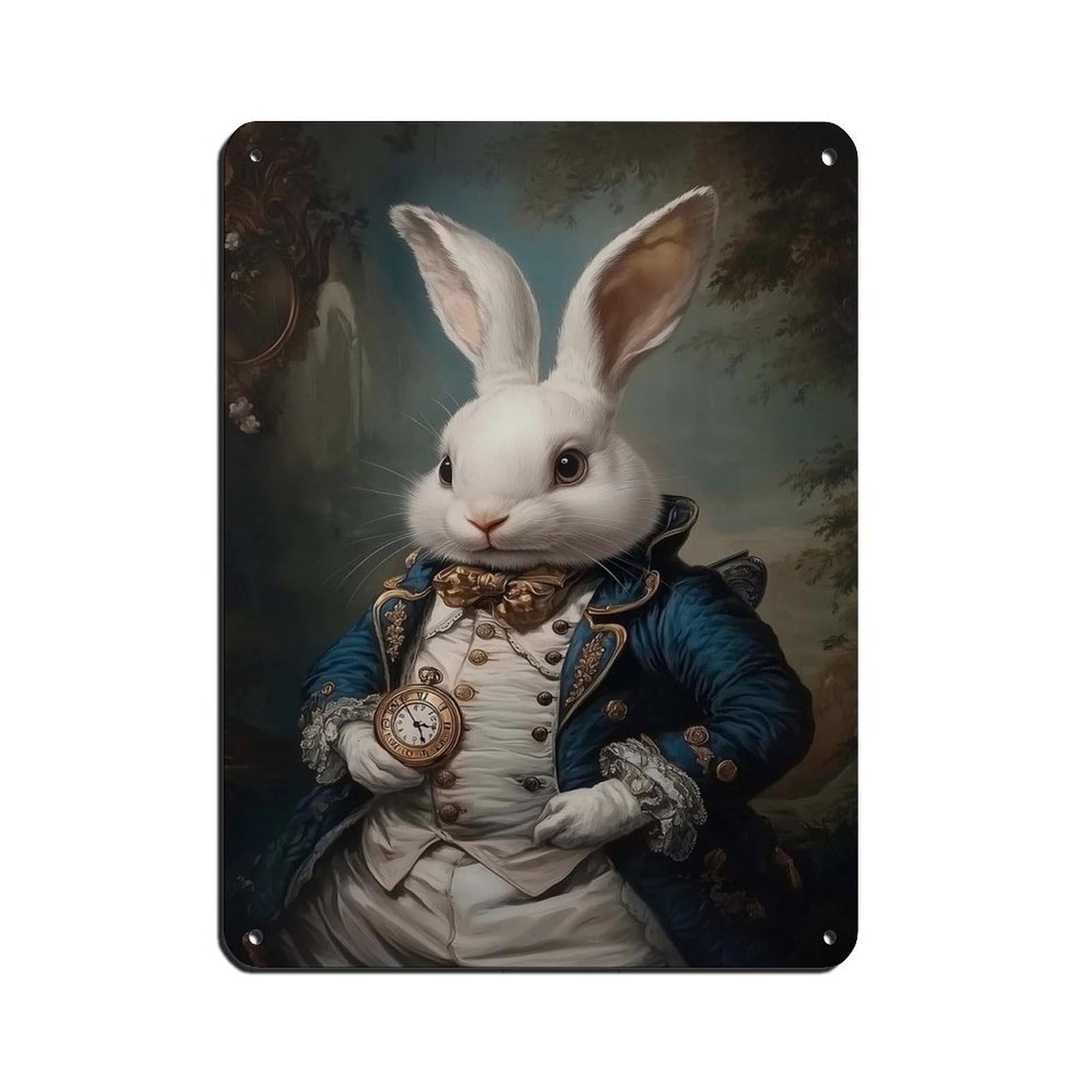 White Rabbit Victorian Portrait Art Tin Sign Vintage Metal Pub Club Cafe Bar Home Wall Art Decoration Poster Retro 12x16inch(30x40cm)
