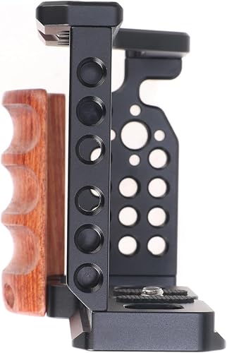 Miniatura 5 de FocusFoto Jaula de aluminio para cámara con mango lateral de madera para cámara Sony Alpha ZV-E10, estabilizador de video de marco completo con