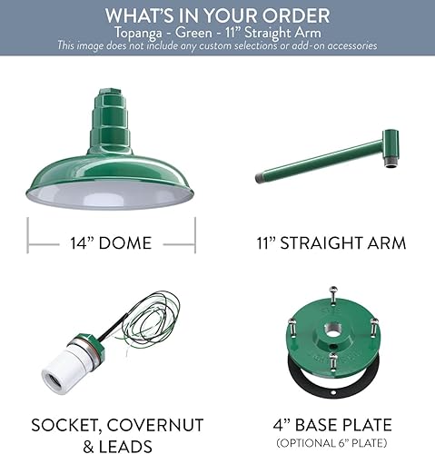 Miniatura 6 de Steel Lighting Co. Topanga - Luz de granero  Montada en pared para exteriores  Cúpula de 14 pulgadas  Brazo recto de 11 pulgadas  Luz de garaje de