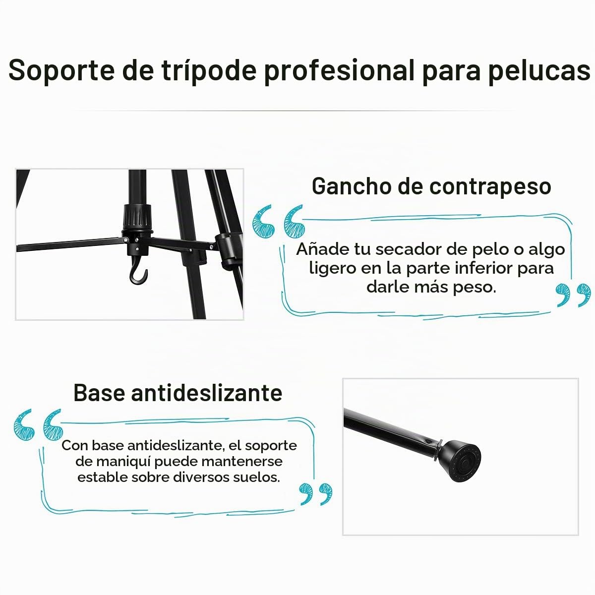 Tripode Cabeza Peluqueria, DanseeMeibr Plus Ajustable (24-64 Pulgada) Soporte de trípode antideslizante de Aluminio, Cabeza de trípode Soporte para cabeza Maniqui Peluqueria con Bolsa de Transporte