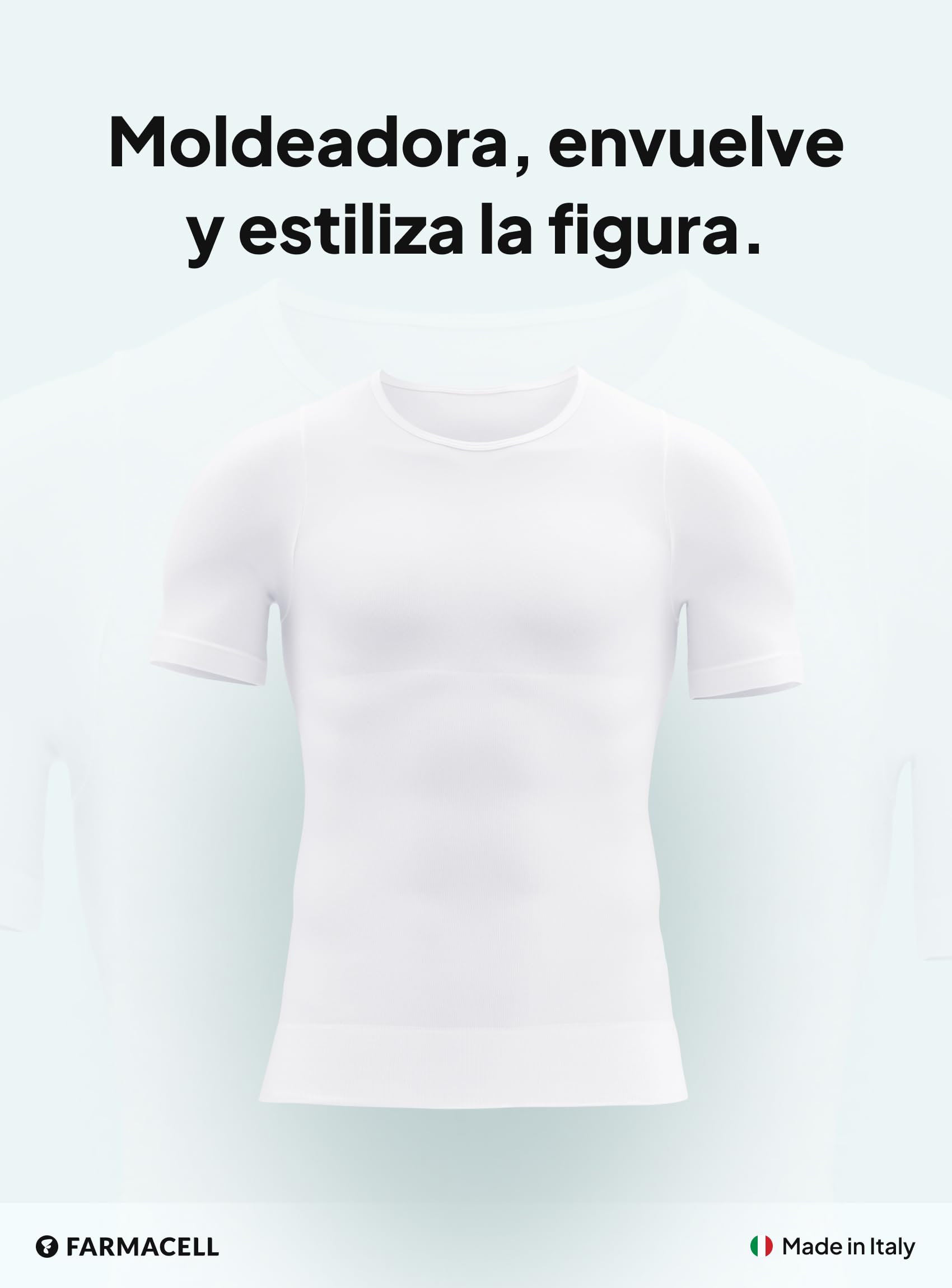 Farmacell Camiseta Reductora Manga Corta Hombre de Algodón, Control de Abdomen, Made in Italy, 419