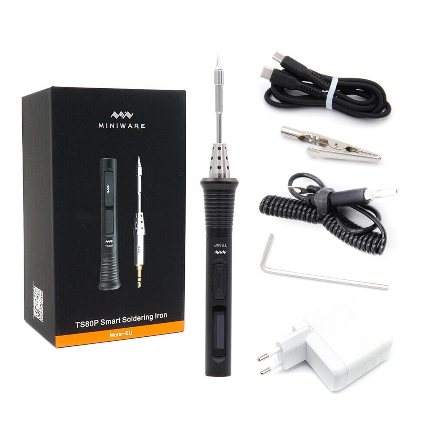 MINIWARE TS80P Saldatore Kit B02 Tips EU PD2.0 Alimentazione Portatile 30W Temperatura Regolabile 100-400℃ Più Veloce Sicuro