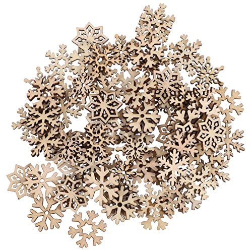 100pcs Assorted Pattern Wooden Pieces Christmas Snowflake Cutouts...