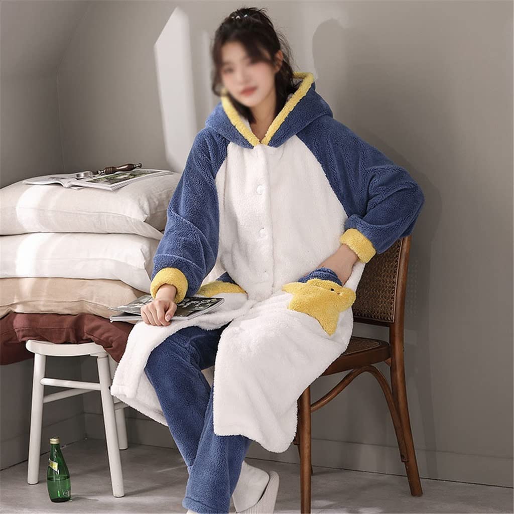 ZXLIHS Winter-Pyjama für Damen, Nachtwäsche, Korallen-Fleece-Pyjama, lockere Version, Intensivierung, Flanell-Nachthemd mit Kapuze (Farbe: A, Größe: L-Code) (A XL-Code)