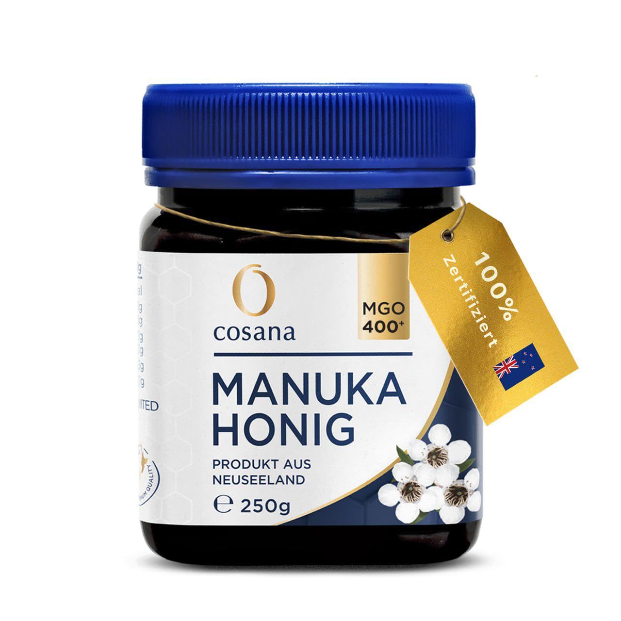 Cosana Manuka Honig 400 MGO + 250g – 100% Pur - Abgefüllt, versiegelt und zertifiziert in Neuseeland