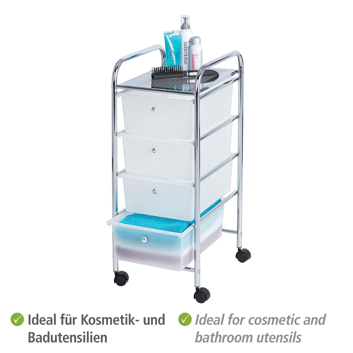 Carrello Bagno Wenko Messina - 4 Cassetti Trasparenti Con Rotelle - Acciaio Cromato 33x80.5x39cm - Foto 6