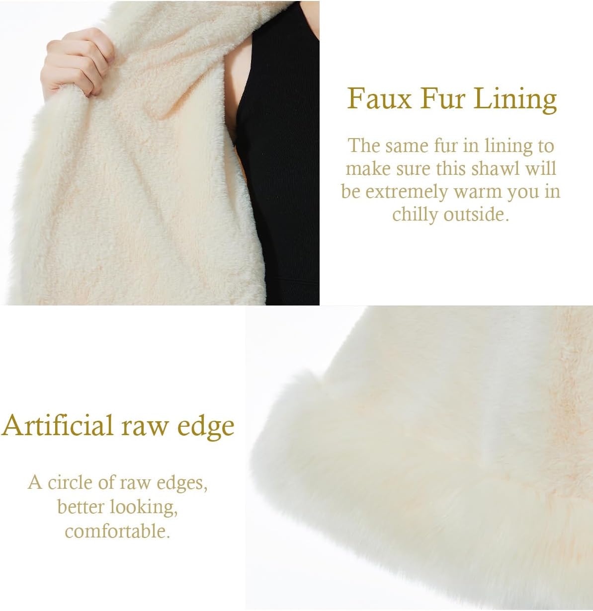 Women Faux Fur Shawls Wraps Bridal Fur Stoles Cloak Coat Fur Trimmed Cape Poncho for Party Wedding Bridal - Image 5
