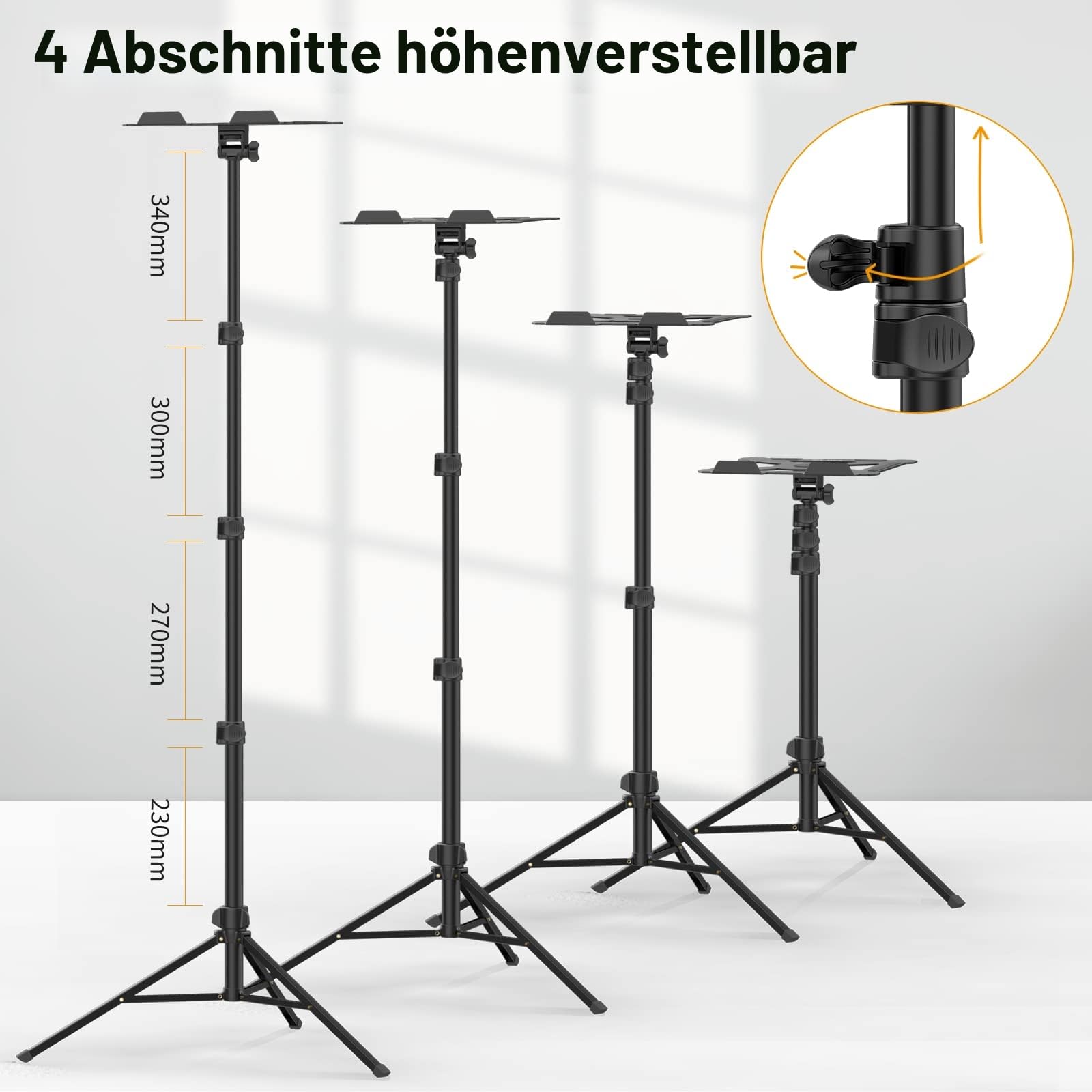ULANZI Beamer Ständer Höhenverstellbar von 60 bis 150cm Aluminium Laptop Beamer Stativ Ständer mit Klapplatte 3KG lasträgt, 360° & 180° Eingestellbarer Tragbarer Notenständer