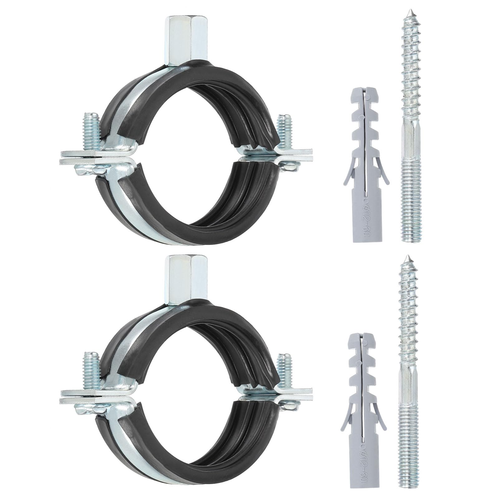PATIKIL 1.7"-2"/44-50mm Split Ring Pipe Hanger, Heavy Duty Adjustable Bracket Clamp, Galvanized Iron Wall Ceiling Mount Support with Screws & Expansion Tube, Black, 2 Pieces