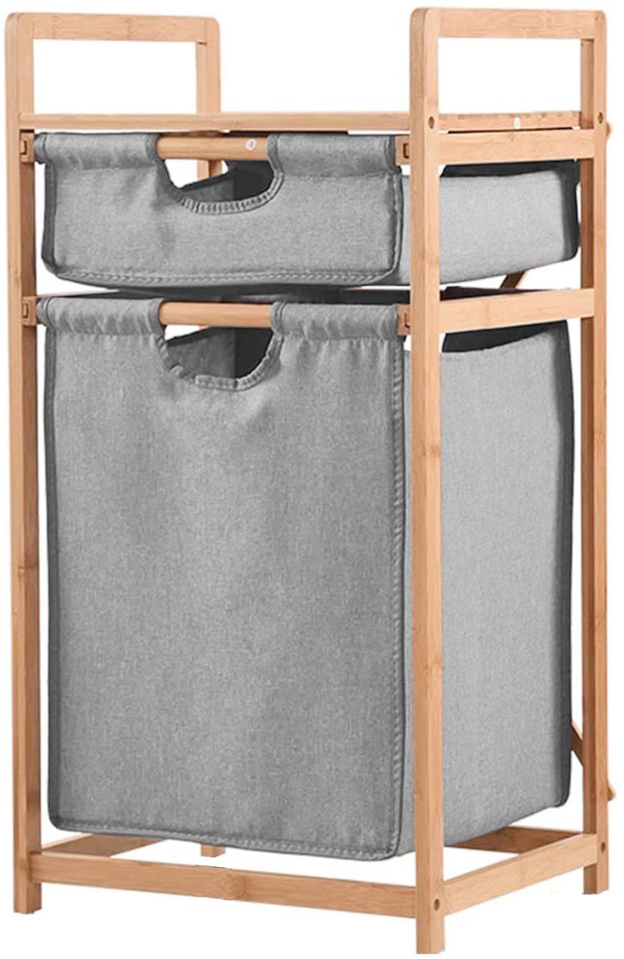 Buy Jorunb Bamboo Laundry Hamper with Dual Compartments TwoSection