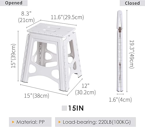 Miniatura 3 de SHIMOYAMA Taburete plegable de plástico de 15 pulgadas de alto para camping, picnic y hogar, 1 paquete, taburete plegable para adultos, blanco