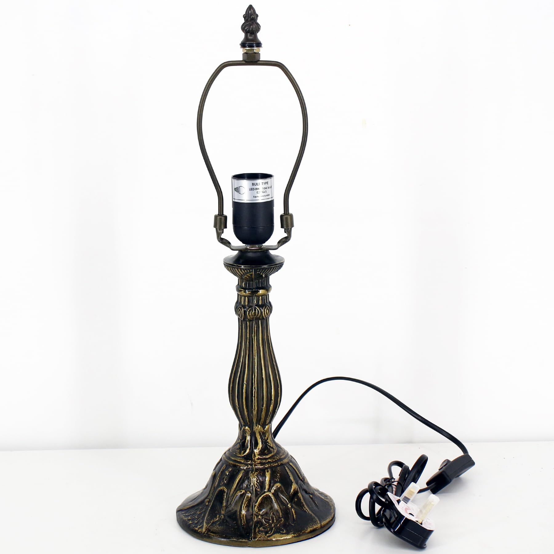 WERFACTORY Table Lamp Base Replacement Only, Wide 6 Height 18 Inch, Fit for 8, 10, 12 Inch Tiffany Style Stained Glass Lampshade, Dark Bronze Finish, Metal, Push Switch On Cord