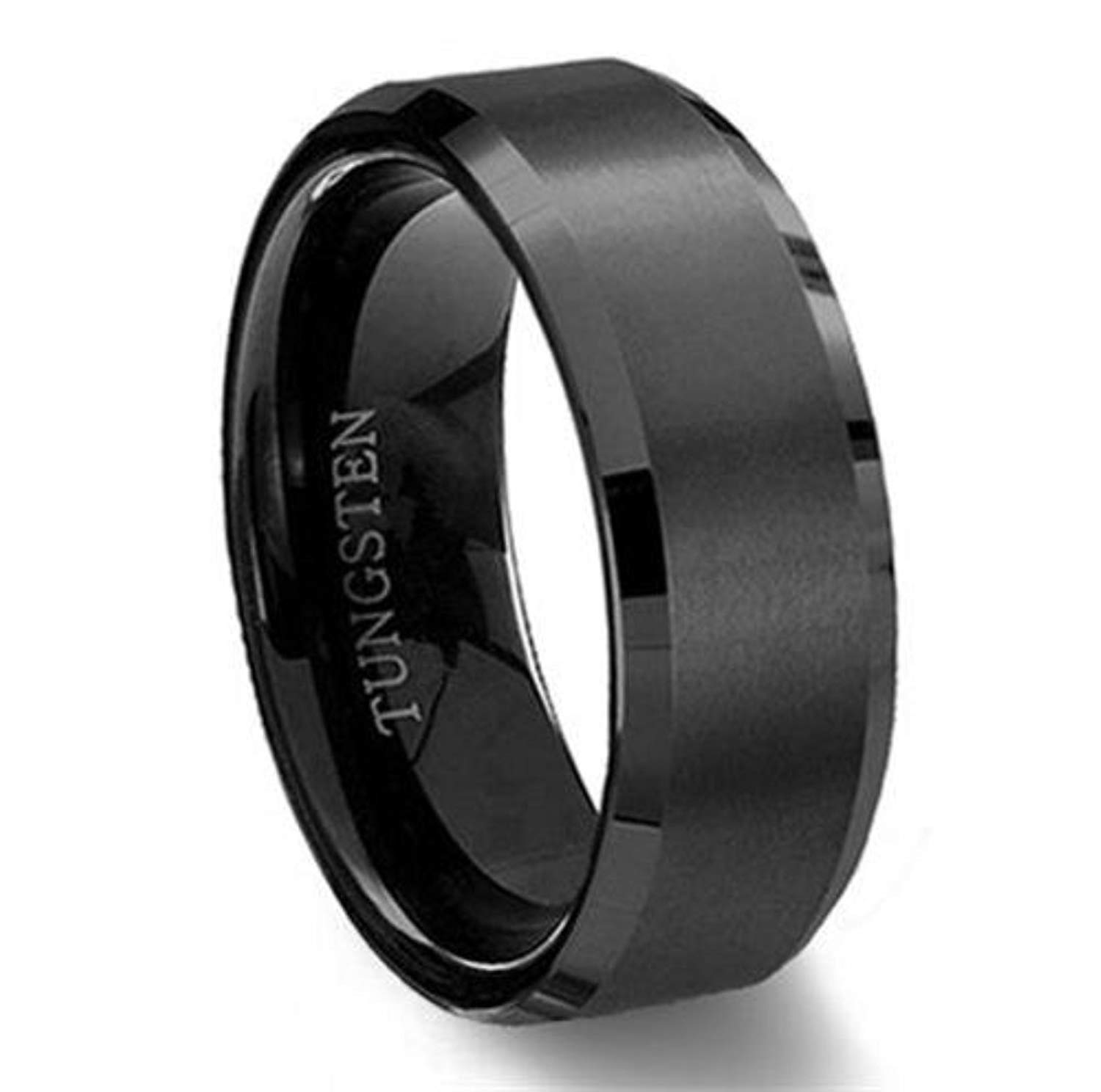 Moneekar Jewels Basic Men Wedding Black Tungsten Ring 8mm Matte Finish Beveled Polished Edge Comfort Fit Rings for Men (B07H4LWJ6Y) Amazon Price History, Amazon Price Tracker