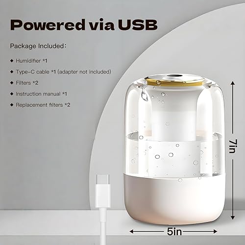 Miniatura 3 de Humidificador de aire para dormitorio, humidificador silencioso de niebla fría de 2 litros para plantas, dormitorio, oficina, hogar, coche,