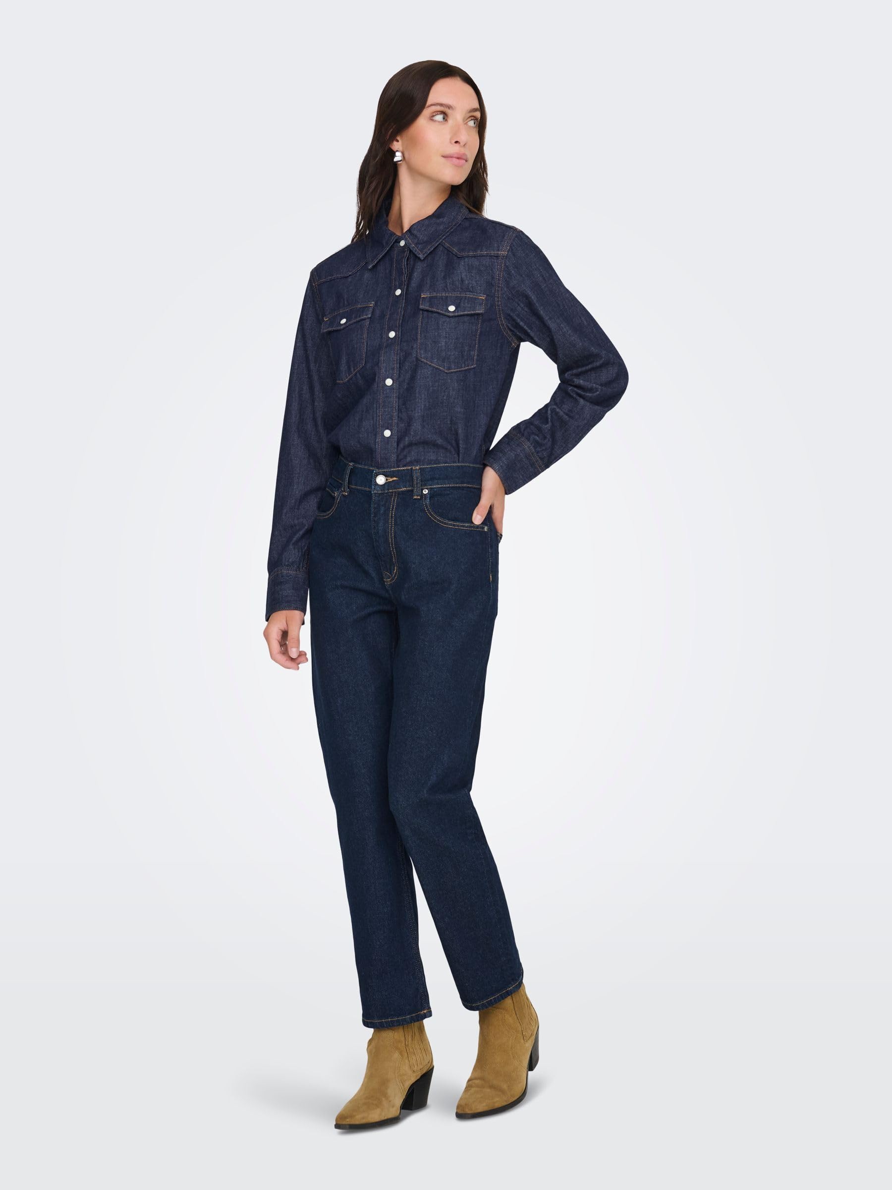 ONLY Shirt Onlcharlize LS DNM-Maglietta AKM Noos Donna