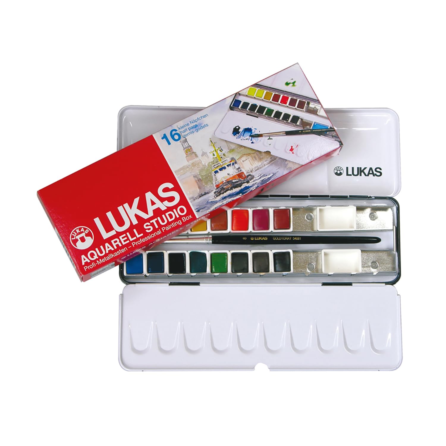 LUKAS Aquarell Studio, Acuarelas, Caja de Metal, Medio Godet, 16 Colores Surtidos