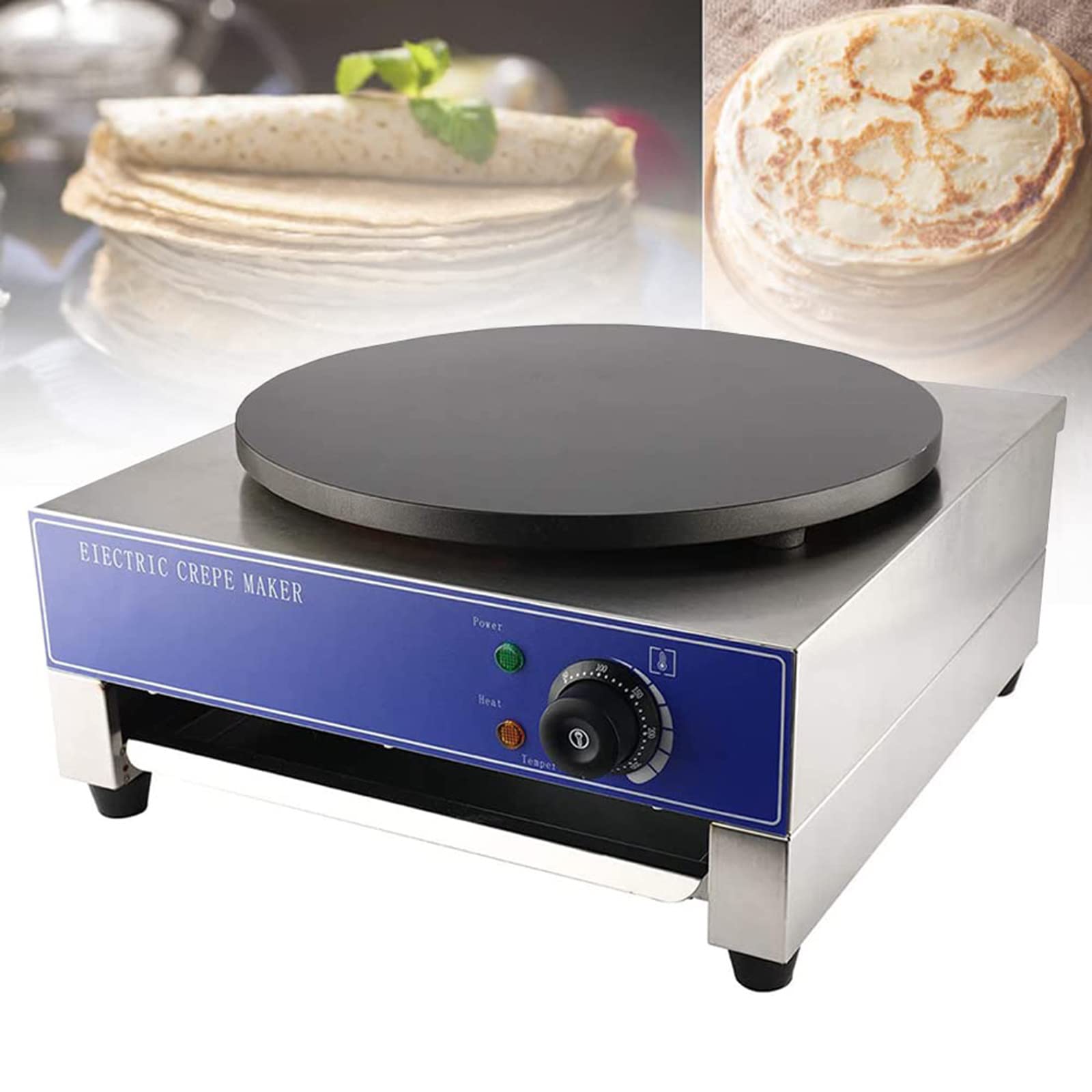 Aserzenith 1 2800W Electric Pancake Crepe Maker Machine,Commercial Crepe Maker,With 400Mm Cast Iron Plates,Hot Plate Utensil Accessories Also Cooks Eggs,Omelettes & Flatbreads