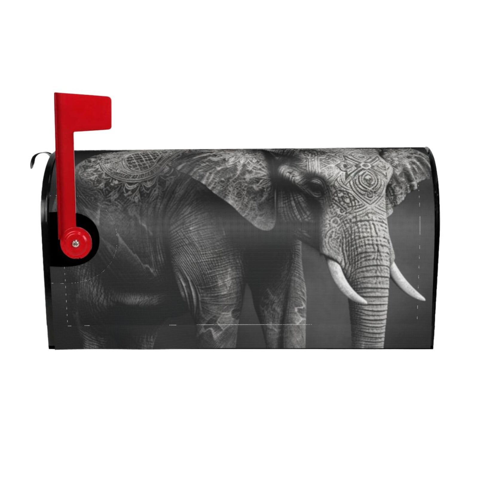 Black and White Elephant Image Mailbox Covers Magnetic Wraps Post Letter Box Cover Garden Home Decor 25.5x21 in
