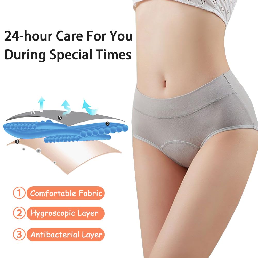 Lot de 6 Culottes Menstruelles pour Filles|Culottes Menstruelles en Coton Doux pour Adolescentes|Culottes en Dentelle Lavables et Anti-Fuite pour 8 à 18 Ans