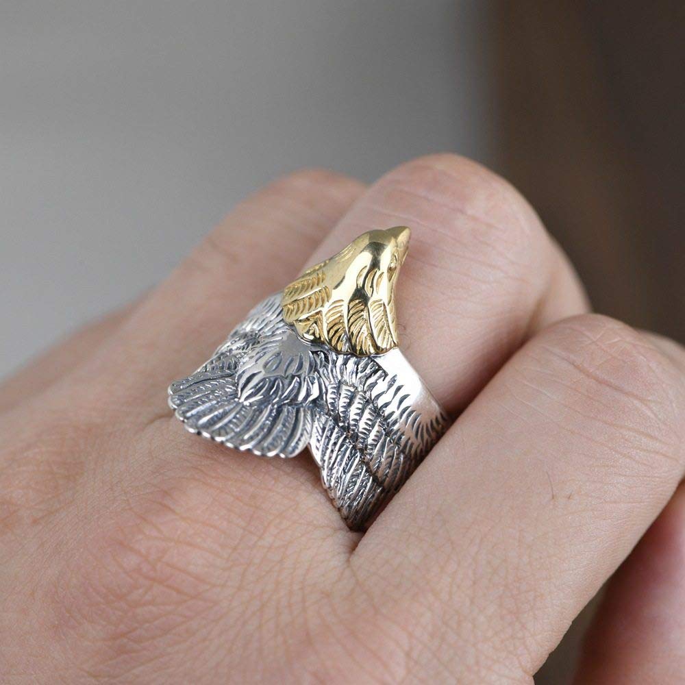 Anelli D'Argento,S925 Anello In Argento Sterling Con Piume D'Aquila Anelli Regolabili Anello Aperto Retrò In Argento Anello Per Il Pollice Anello Per L'Eternità Fascino Di Nozze Gioielli Regali Pe