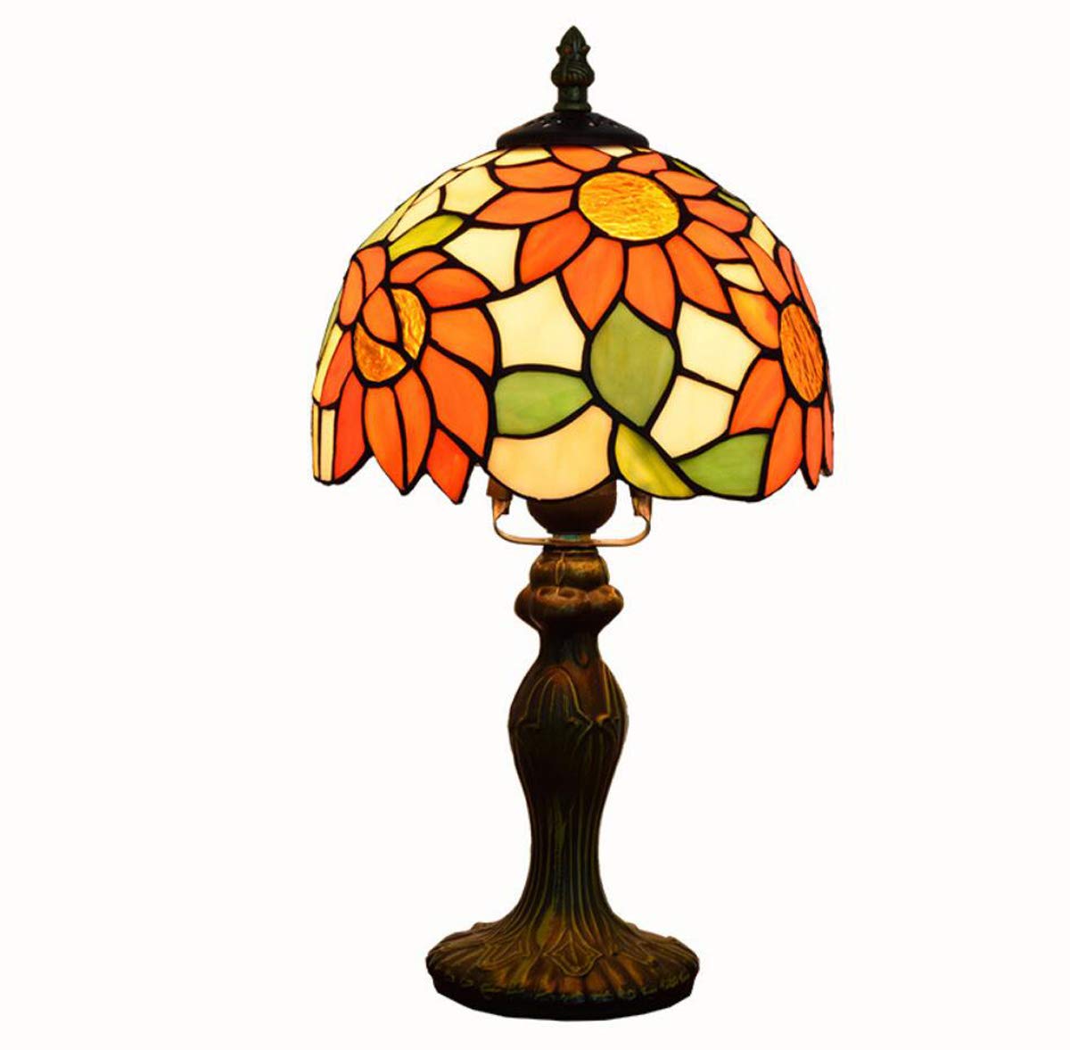 GDLight Tiffany Style Sunflower Table Lamp European Retro Handmade Bedside Lamp Stained Glass Desk Lamp for Living Room Bedroom, 8 Inch