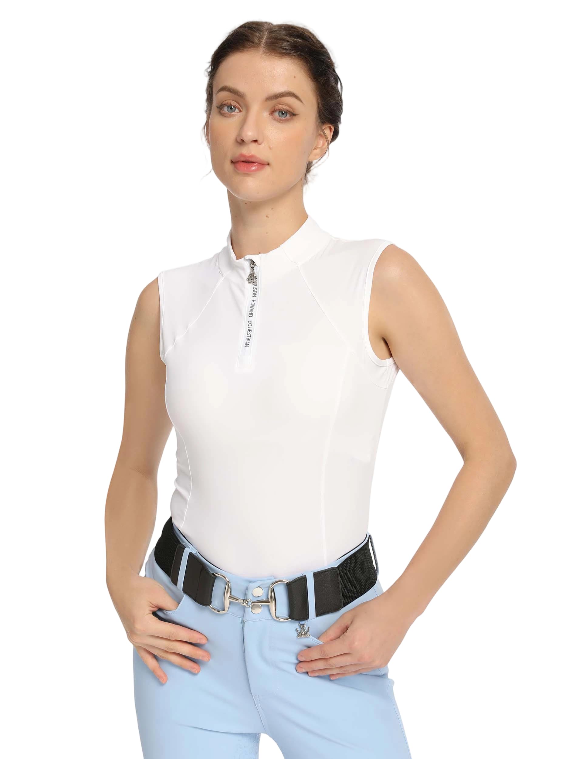 Harrison Howard Women’s Equestrian Riding Shirt, Sleeveless Quarter Zip Quick Dry Breathable Top for Horse Riding Training, White, S
