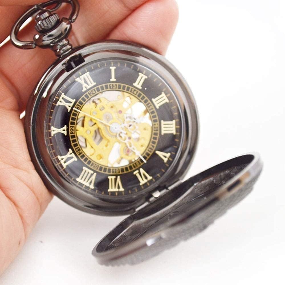 Retro clamshell mechanical pocket watch,Vintage Pocket Watch Roman Numerals Scale Mens Womens Mechanical Watch with Chain Christmas Graduation Birthday Gifts Fathers Day with Chains for Mens Wo