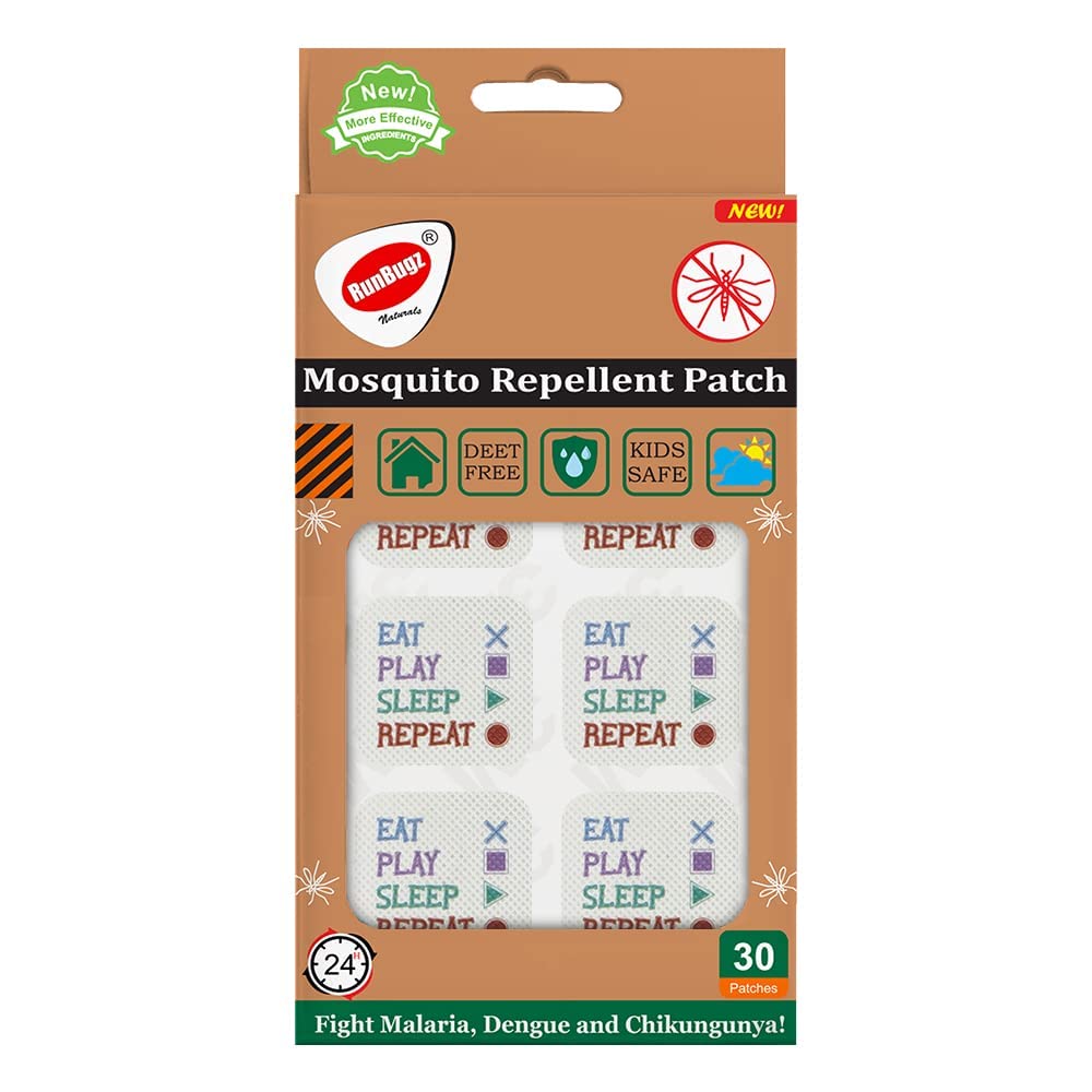 RunBugz 100% Natural Mosquito Eat -Play Patches for Baby, Adults|24-Hour Protection|Eat Play Sleep Repeat Mosquito Patches Protects from Dengue, Chikungunya & Malaria| 30 Patches (Pack of 1)