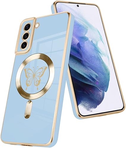 Miniatura 8 de Fiyart Funda magnética para Samsung S21 Ultra compatible con carga inalámbrica, bonita funda de teléfono de mariposa con protección de lente de