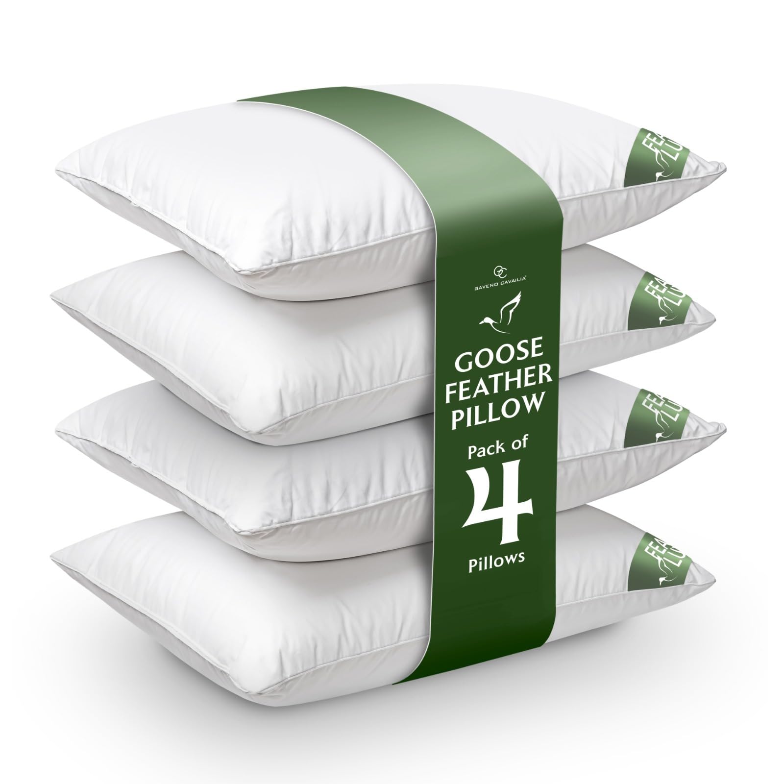 GC GAVENO CAVAILIA Goose Feather Pillows 4 Pack Hotel Quality | Premium Soft Pillows | Feather Pillows | Down Pillows | Hotel Pillows Luxury 4 Pack | Bed Pillows | Firm Pillows | UK Size (48x74cm)