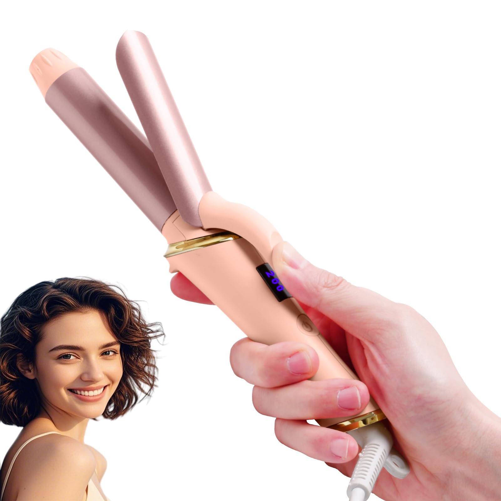 UMIGA Rizador de pelo de 25 mm para pelo corto, rizador de pelo de viaje con pantalla LCD, 5 temperaturas ajustables 120-200 ℃, doble voltaje rizador con abrazadera