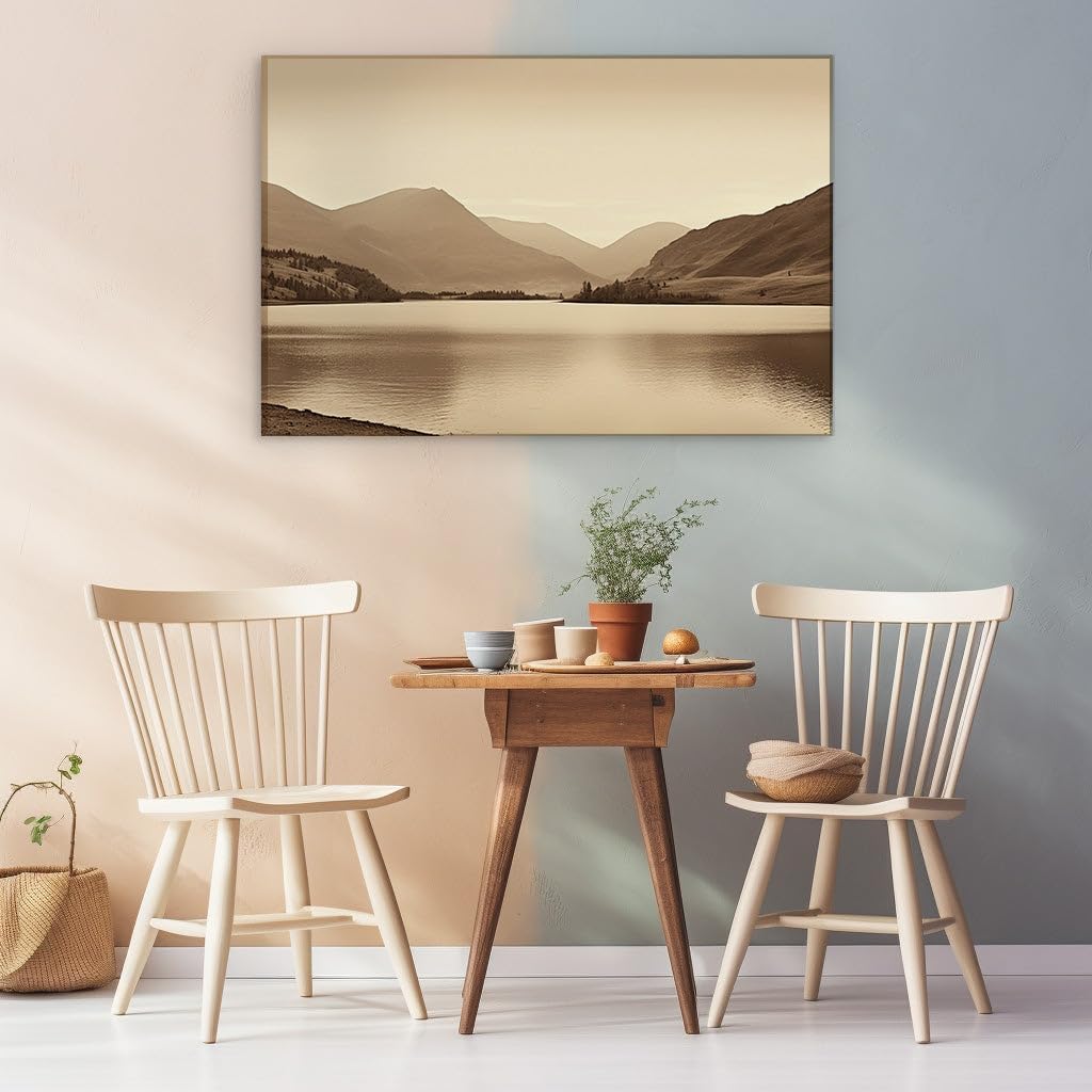 Canvas for Living room. Whispers of Serenity: A Vintage Glimpse into Lakeside Tranquility, 27 x 18 inch Canvas Wall Art - Contemporary Masterpieces - Retro Home Decor