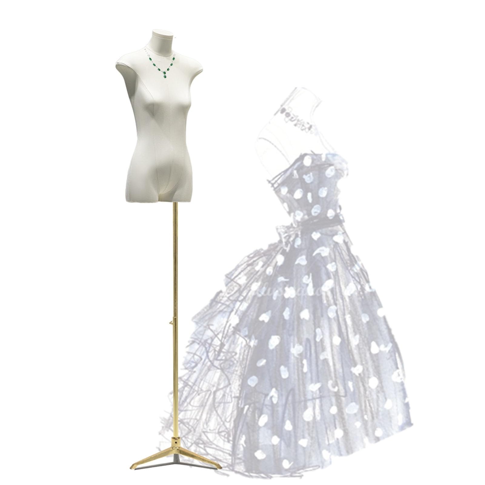 Buste de mannequin doré de couture, la solution ajustable pour ajuster et vendre vos vêtements.
