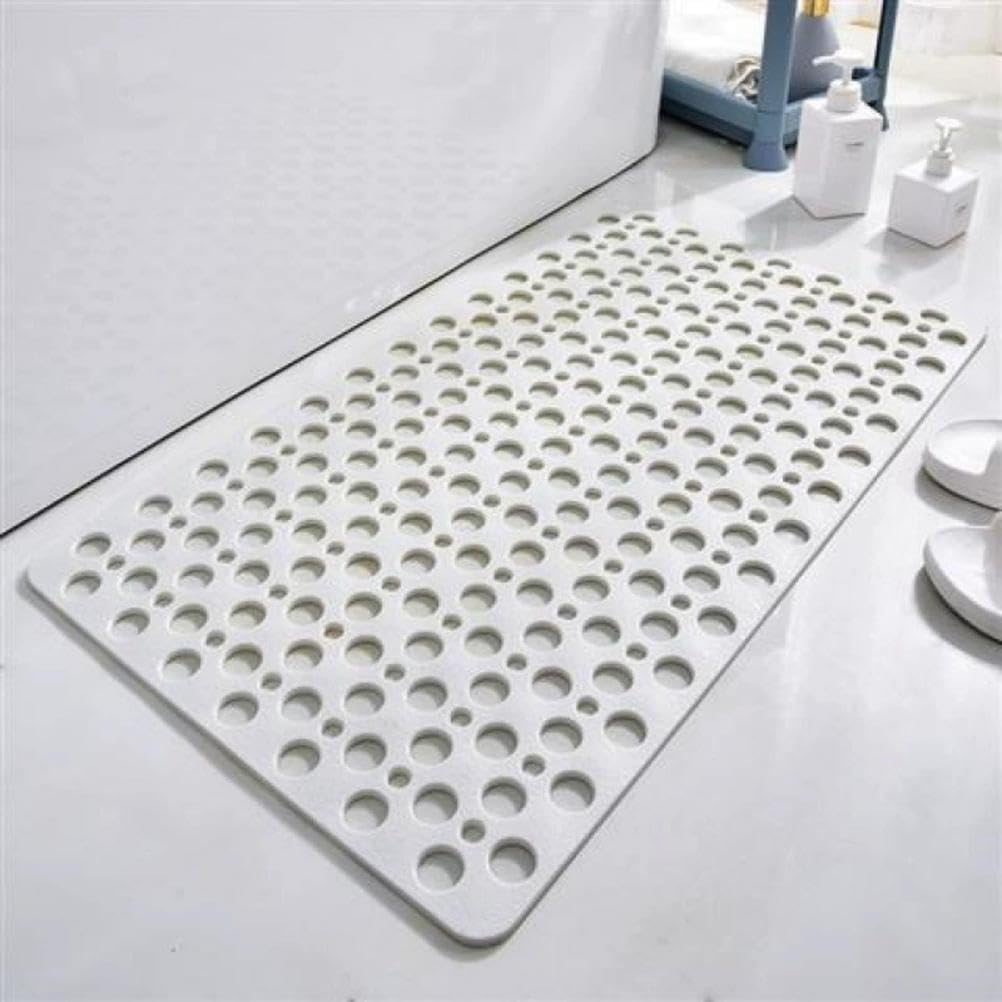 Ahdfy White Shower Mat Non Slip, Long Bathtub Mat, Shower Matt Non Slip Anti Mould, With Suction Cup And Drainage Holes, Soft And Comfortable,,29.6X16.9in