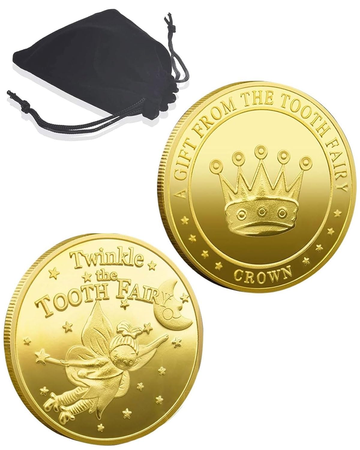 2 PCS Monete Fata dei Denti d'oro, Regalo Fatina dei Denti per Ragazze, Monete da Collezione Monete d'oro Moneta commemorativa per i Bambini dei Denti perduti, Stile corona, adatto ai ragazzi