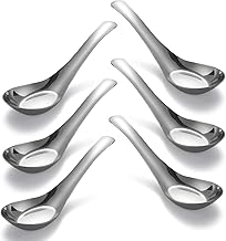 Soup Spoons Stainless Steel Dinner Spoons Set of 6 Chinese Soup Spoon Mirror Polished Asian Soup Spoons for Bouillon Dessert Cereal Thai Miso Ramen (Large, 6)