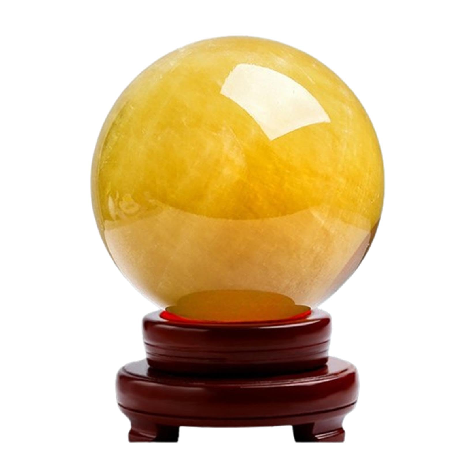 CYVXCPPGI Citrine Crystal Ball Feng Shui Yellow Crystal Stone Sphere Ornament with Wooden Base Attract Wealth Sculpture Figurine for Family Decorative,10cm/3.9in