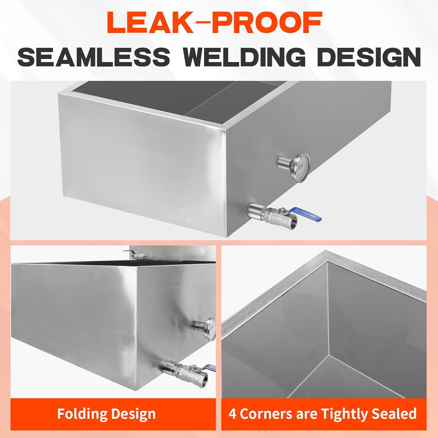 Maple Syrup Evaporator Pan, 19.5 Gal 304 Stainless Steel Maple Syrup Pan, 30 x 16 x 18.7 Inch Boiling Maple Evaporator Pan with Valve and Thermometer Feed Pan for Home, Outdoor