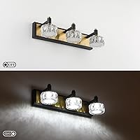 Vista 6 de Modern Black Gold Bathroom Vanity Light Fixture 3-Light Dimmable LED Crystal Vanity Light for Over Mirror, Stylish Bath Wall Lights in Black and