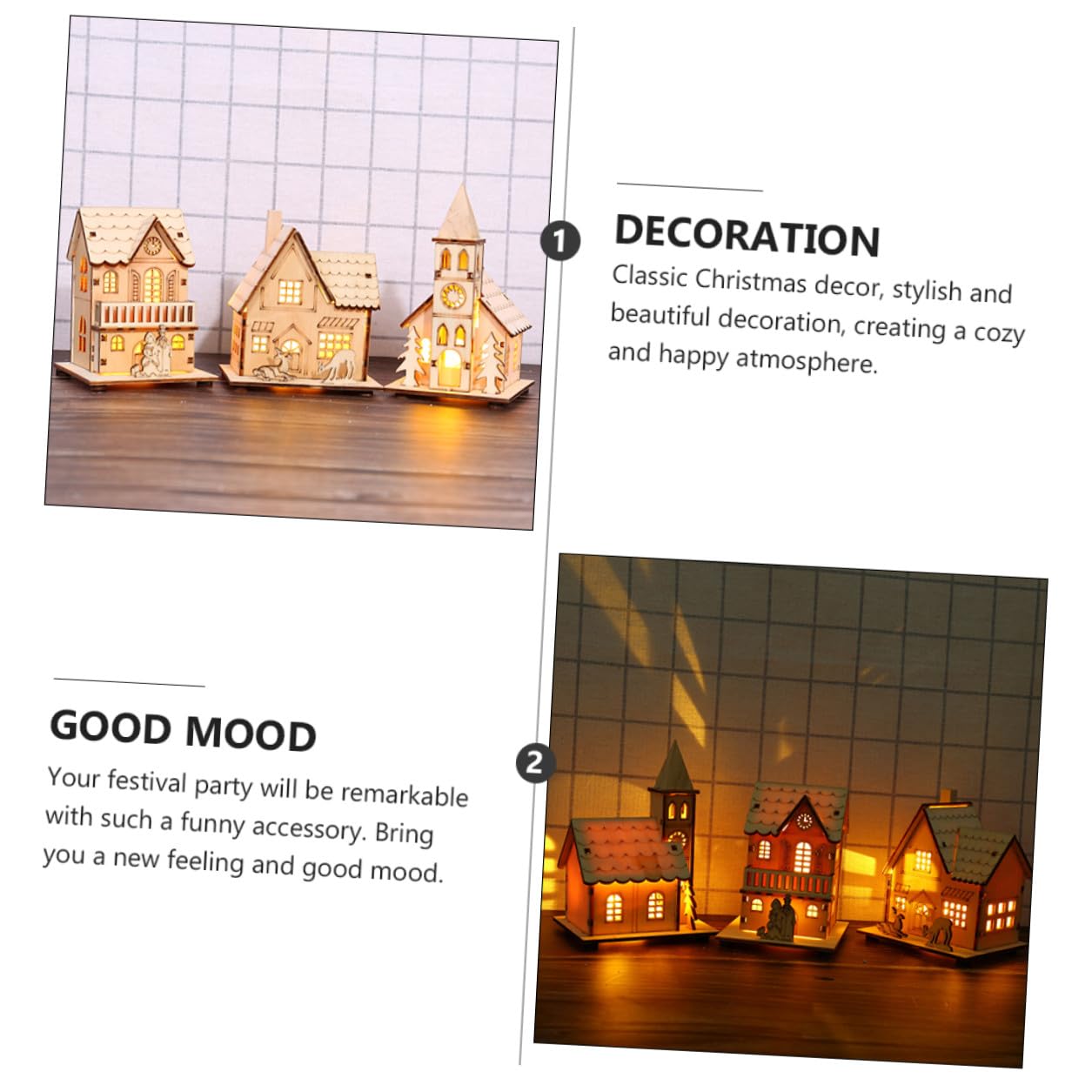 VALICLUD Legno Ornamento Casa Natale LED Luminoso Decorazione Scrivania Tavolo Addobbo Feste Atmosfera Calda Design Creativo Regalo Festivo