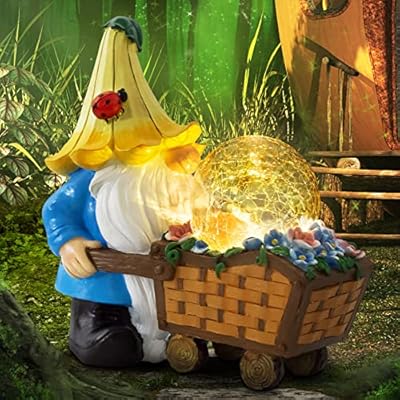 Grovind Garden Gnomes Outdoor Decorations Solar Statues,Garden Gnome Decor with LED Lights,Gnomes Clearance for Patio Lawn Decor Gnome Gift for Woman