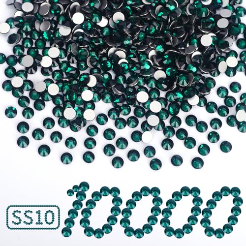 Image of 10000PCS Emerald Rhinestones Bulk, Flat Back Crystal Glass Stone Round Gems,SS10, 2.7-2.9mm